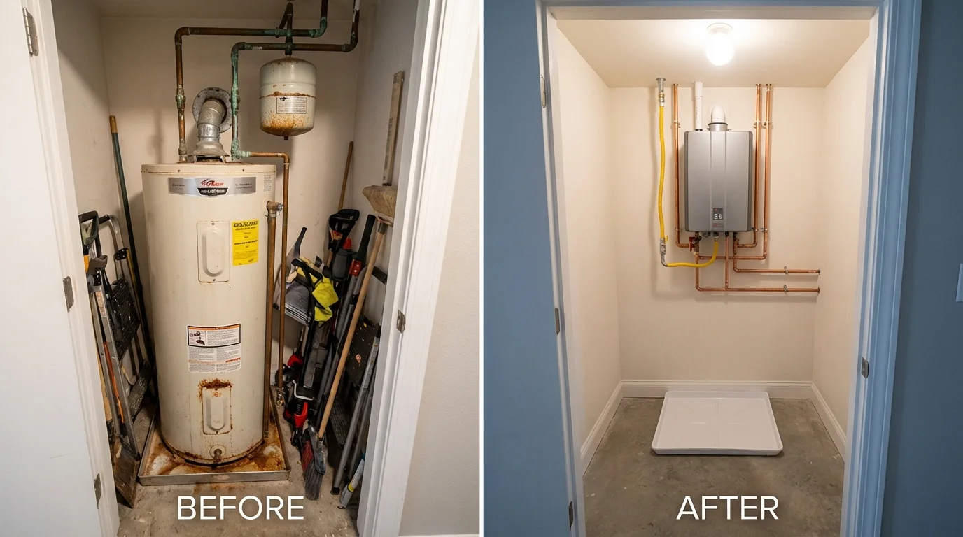 Tank water heater versus wall-mounted tankless unit comparison for Maiden, NC homeowners